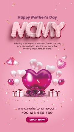 粉色风格母亲节竖版海报PSD模板
