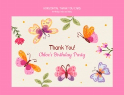 手绘蝴蝶风格生日会感谢卡PSD模板