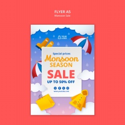 雨季促销折扣宣传单页A5模板