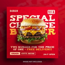 美味汉堡方形产品主图设计素材