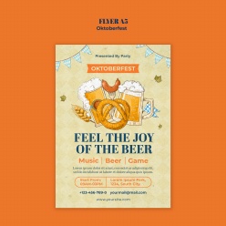 卡通插画风格啤酒节传单A5模板