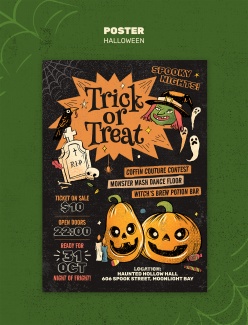 手绘插画风格万圣节海报PSD源文件