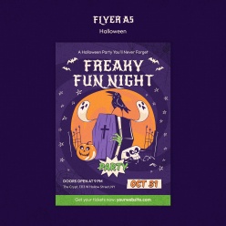 卡通插画风格万圣节传单A5模板设计