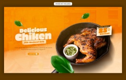美味烤鸡横幅海报PSD模板设计