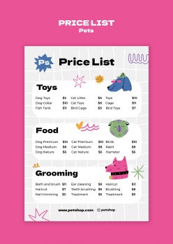 宠物店宠物护理价目表设计素材