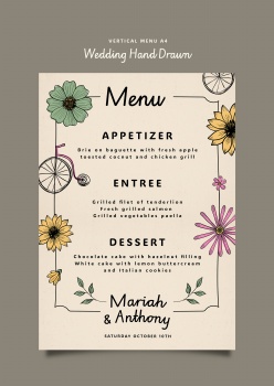 极简手绘花卉风格婚礼菜单设计