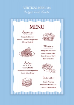 蓝色极简风格A4菜单模板设计