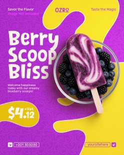 蓝莓冰棒雪糕美食海报PSD素材