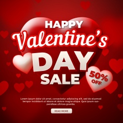 情人节快乐折扣方形海报PSD模板