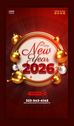 2026新年快乐竖版海报模板设计