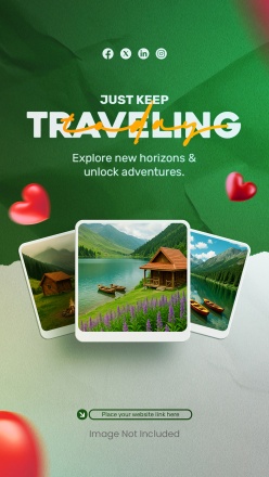 绿色风格旅行竖版海报PSD素材