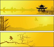 夏日湖边剪影风光模板EPS