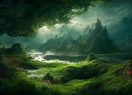 绿色山谷树林风景图片