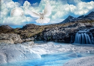蓝天白鸽高山冰川河流图片