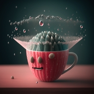 可爱创意茶杯仙人球图片