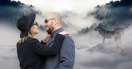 云雾缭绕山野情侣写真图片
