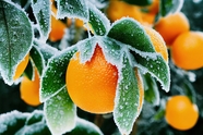 霜冻柑橘微距特写摄影图片