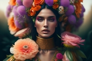 欧美美女时尚艺术花卉造型图片
