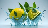 动感水花飞溅柠檬水果摄影图片