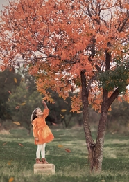 秋天站在树下的小女孩图片
