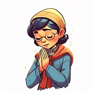 彩色手绘美女虔诚祈祷卡通插画图片