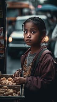 亚洲贫困小女孩肖像摄影图片