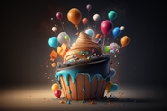 AI合成生日气球蛋糕图片