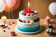 双层奶油裱花生日蛋糕摄影图片