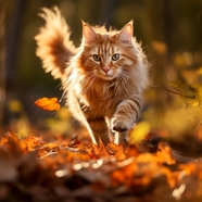 秋天树林可爱猫咪宠物写真图片