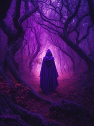 万圣节紫色魔法森林女巫背影图片