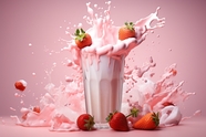 一杯牛奶草莓飞溅动感摄影图片