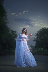 夜晚户外唯美印度纱裙美女写真图片
