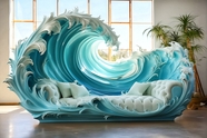创意蓝色海浪形状家居沙发摄影图片