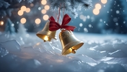 冬季圣诞节金色铃铛摄影图片