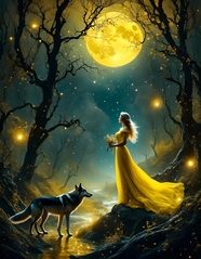 月圆之夜美女和狼动漫插画图片