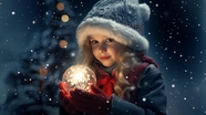 冬季下雪夜小萝莉捧着水晶灯图片