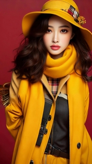 亚洲时尚橘黄色风格穿搭美女写真图片