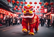中国春节街头舞狮子图片