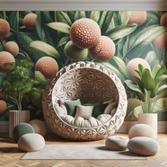 客厅球形躺椅热带植物氛围墙摄影图片