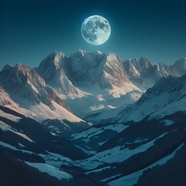 一幅雪域山峰的夜景图片