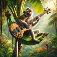 坐在香蕉树上弹吉他的猴子图片