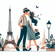 巴黎恋人浪漫接吻卡通插画图片