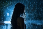 站在雨中伤感美女背影图片