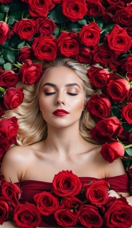 性感红色诱惑玫瑰花美女艺术写真摄影图片
