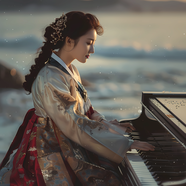 正在弹钢琴的优雅气质亚洲美女图片