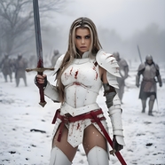 冬季雪地战争身披铠甲美女战士图片