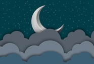 扁平风格夜晚星空月亮云层卡通图片