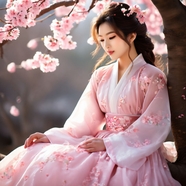 粉色樱花树下韩国美女写真图片