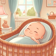 婴儿宝宝摇篮睡觉卡通插画图片