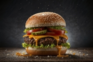 双层牛肉芝士汉堡美食摄影图片